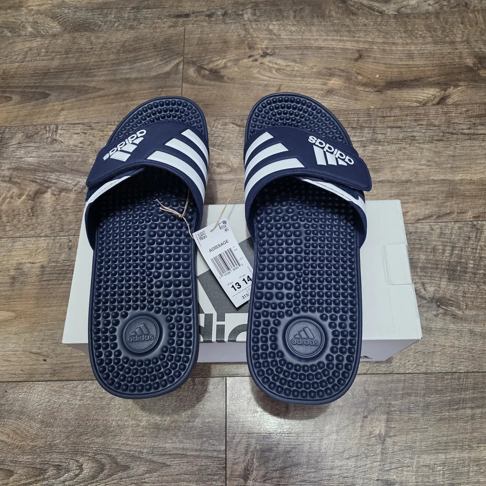 Adidas Navy and White Slide  Men Size 13 Sandals